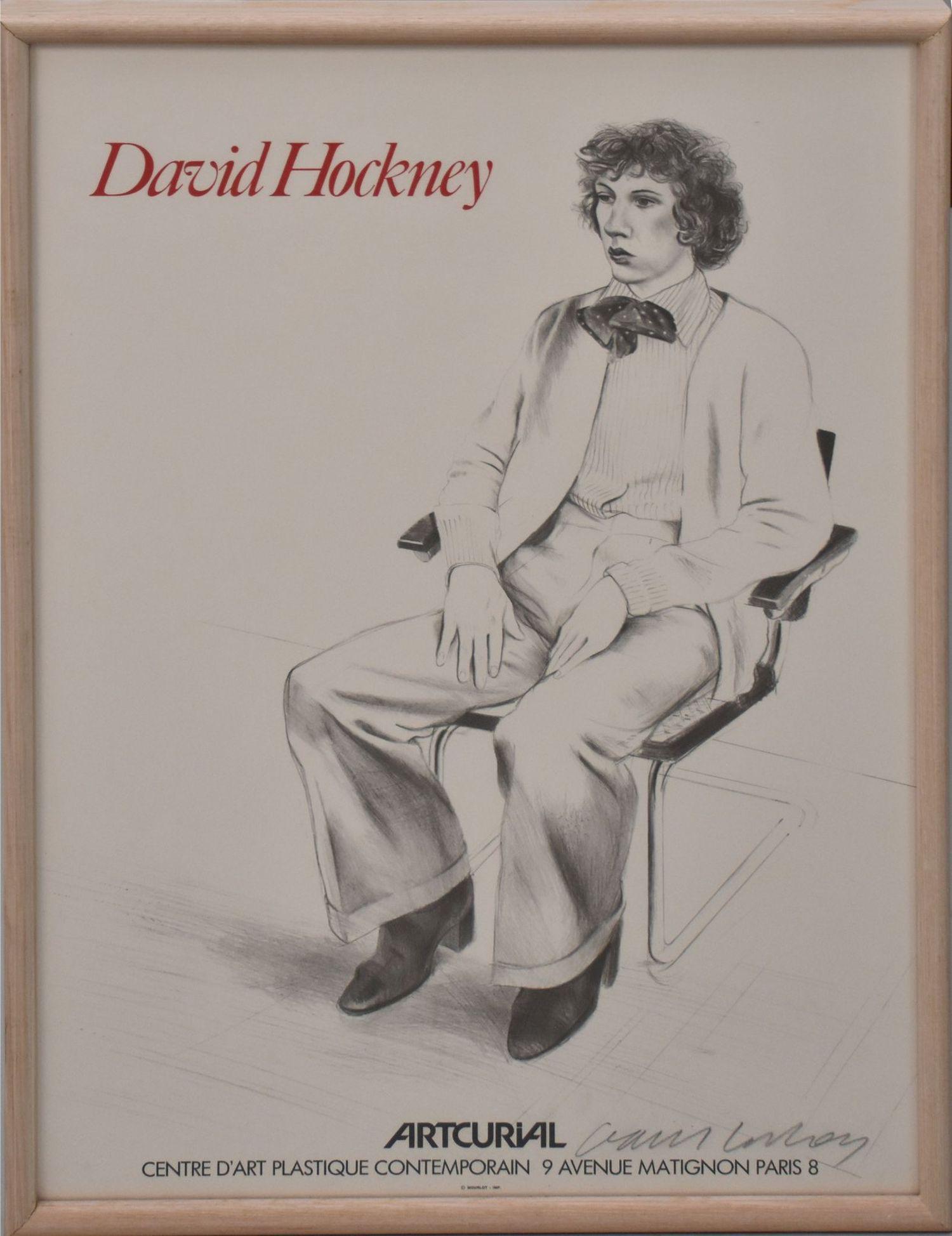 David Hockney Poster, pencil signed lower right, with frame: 31 1/4" x 22 1/4" (1 of 4)