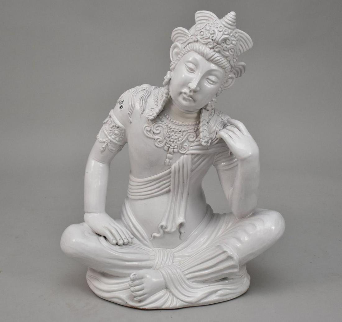 Thai Style Seated Ceramic Goddess, Blanc de Chine Glaze, 27"h x 20"w (1 of 5)