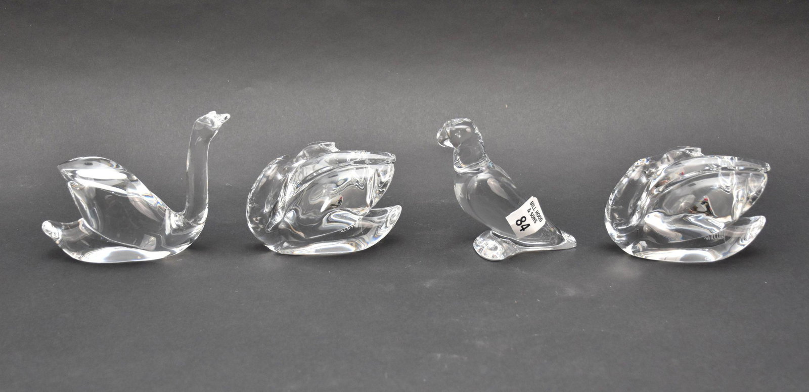 4 Baccarat Crystal Animal Figurines. 1 Swan approx. 6" and 1 Parrot 4" and 2 Roses in excellent (1 of 3)