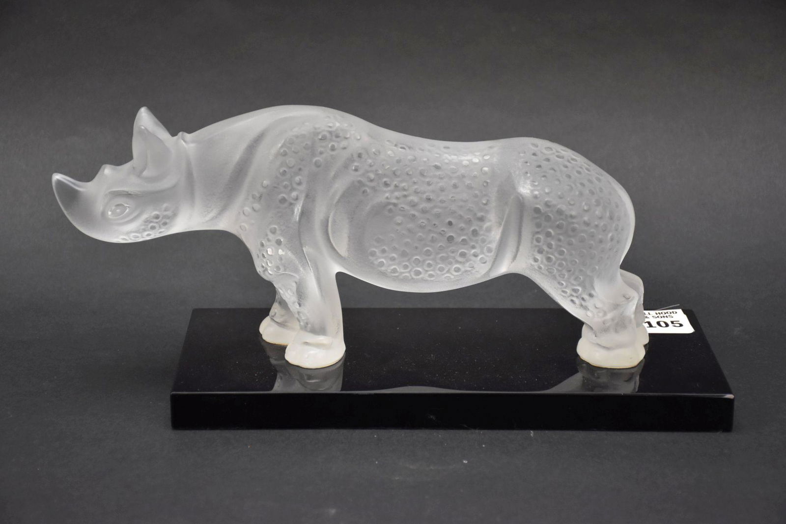 Lalique (France). Crafted of fine quality French art glass crystal. Features an Art Deco style Rhino (1 of 5)