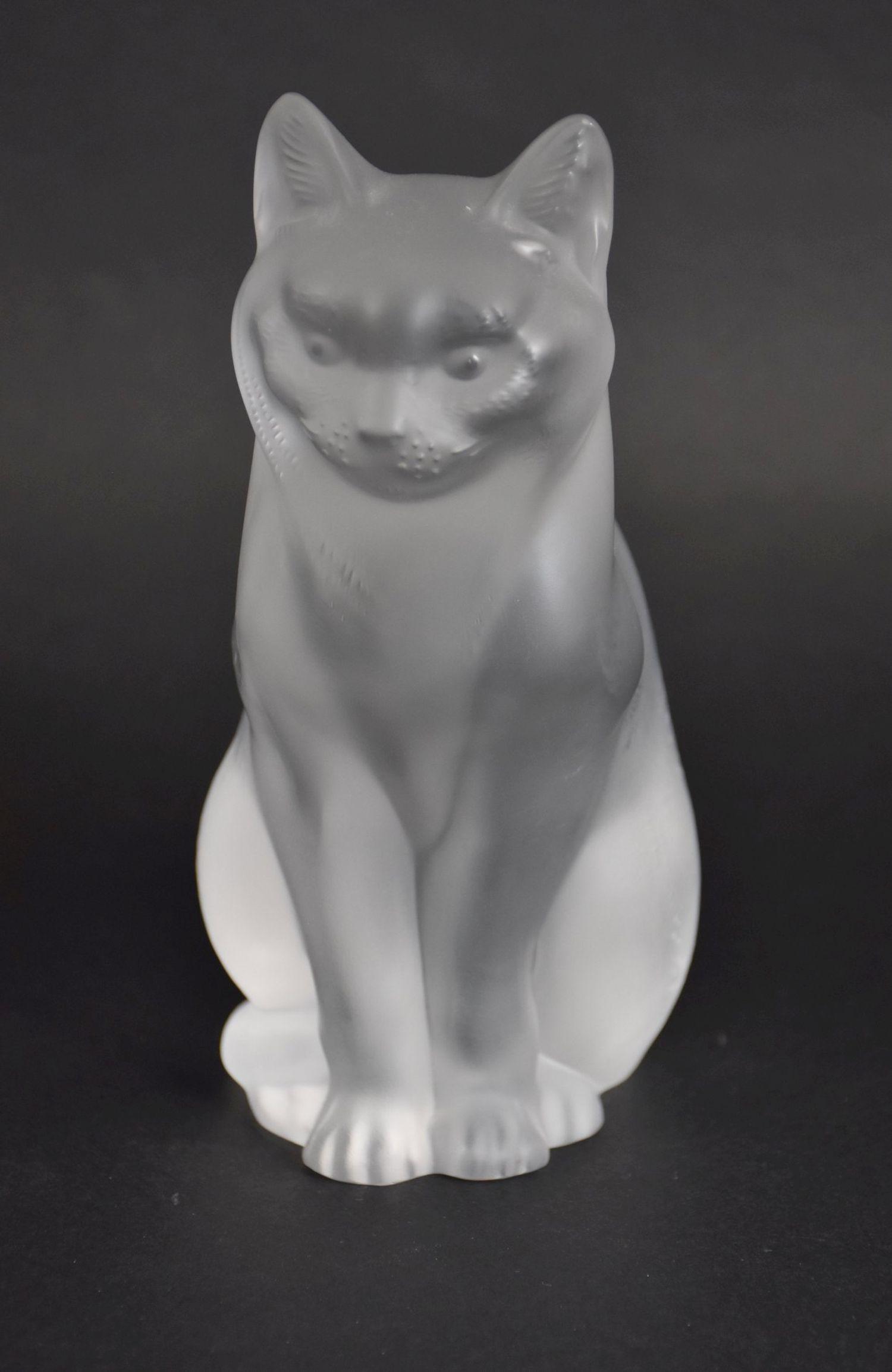 Lalique Frosted Crystal Sitting Cat Figures. Size  8.5" x 5" in excellent condition (1 of 8)