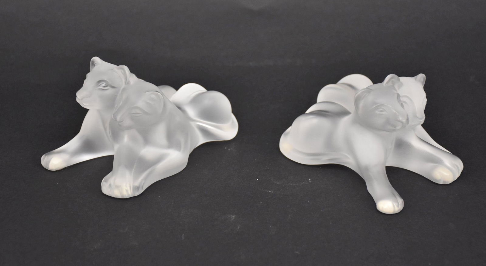 2 Lalique Frosted Tambwee Lion Cubs or Wild Cats. Size 5" x 3" in excellent condition (1 of 5)