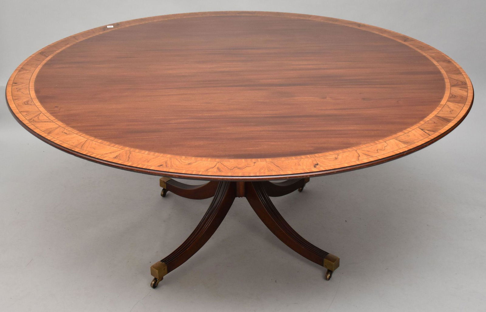Antique Fine Custom Mahogany Round Table, with 3" Banded Lightwood Style Border, 63"dia (1 of 3)