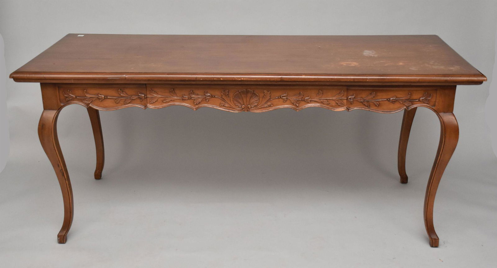 Country French Table with Single Drawer and Carved Apron on all 4 Sides, 30"h x 71"w x 30"d (1 of 8)