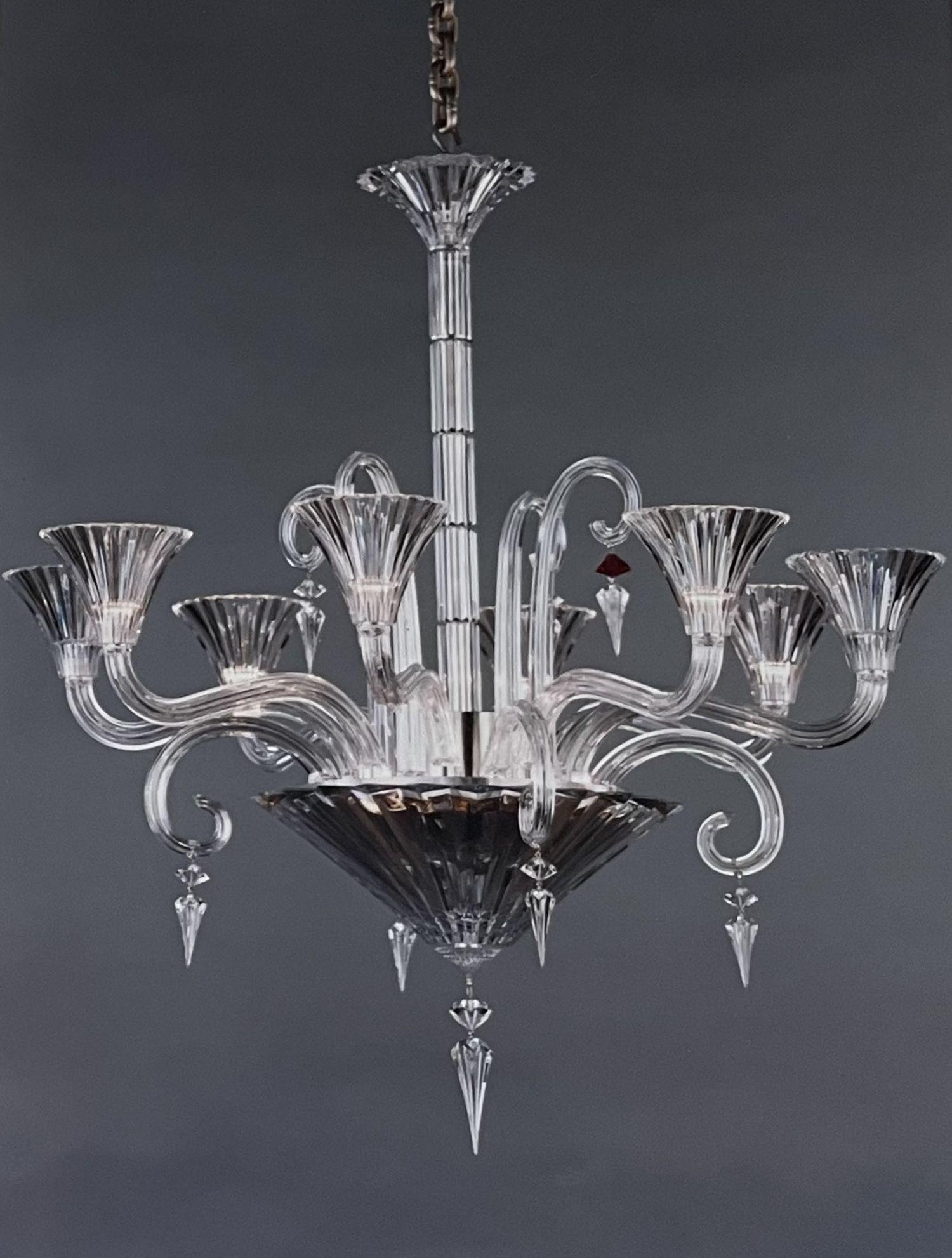 BACCARAT CHANDELIER -Mille Nuits, Crystal and Metal Eight Branch Chandelier, Late 20th/21st Century, (1 of 15)
