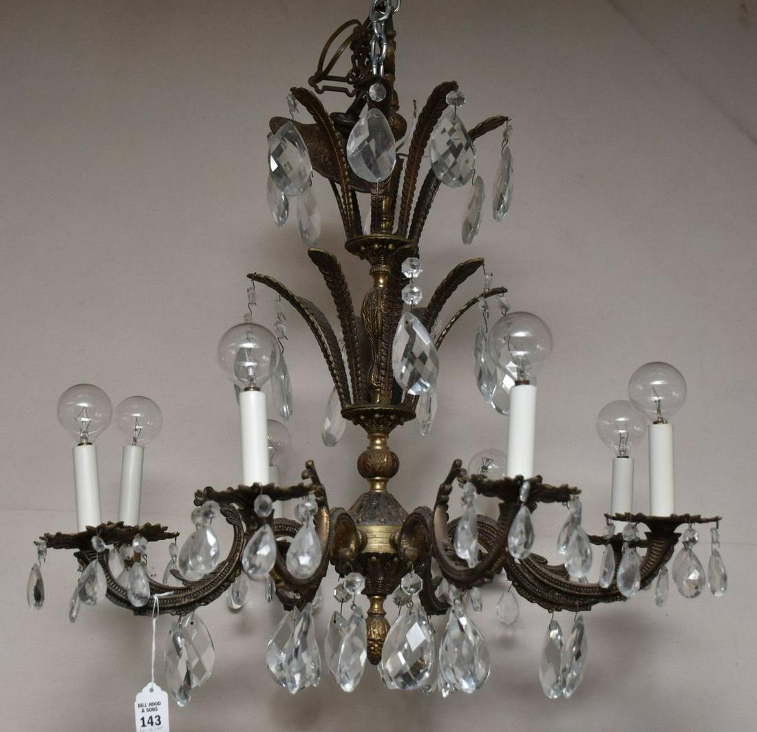 Bronzed 8 Light Chandelier with Prisms, approx. 30"h: Bronzed 8 Light Chandelier with Prisms, approx. 30"h