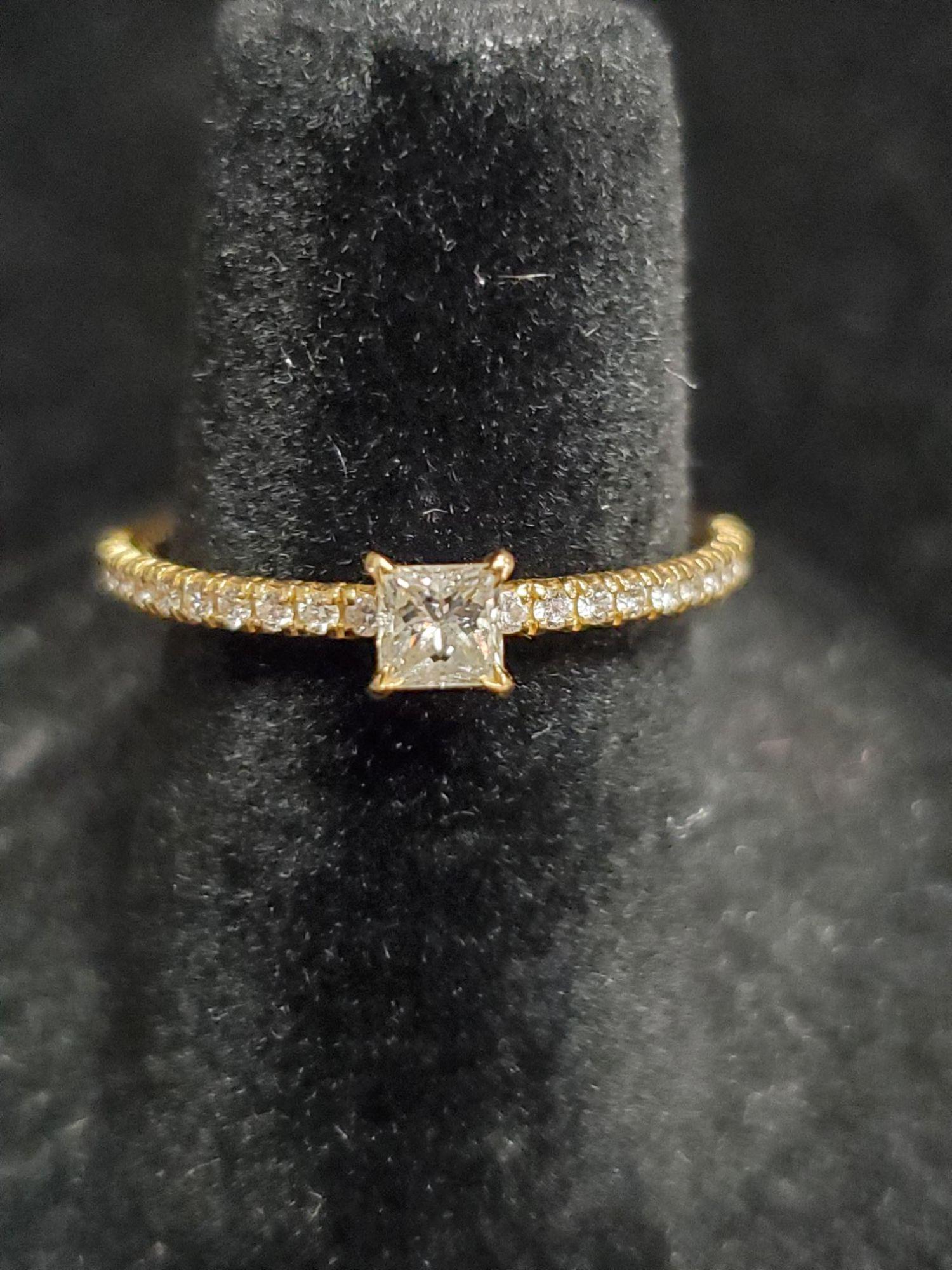 Cartier 18K Yellow Gold Diamond Ring with Certification.  Size 6.5  Princess Cut Center Diamond 1/4 (1 of 9)