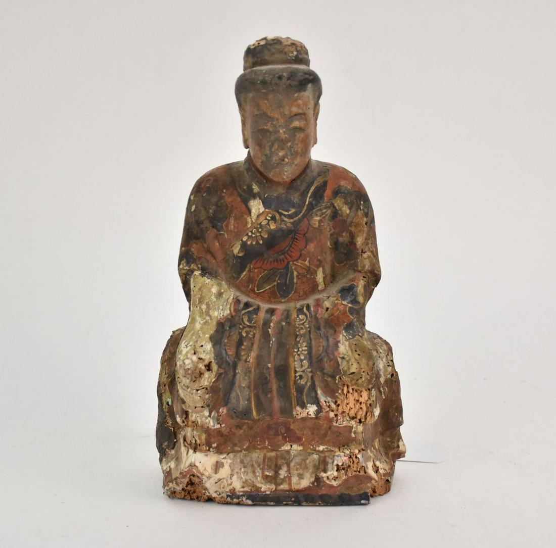 Chinese Polychrome Carved Wood Figure of a Daoist Immortal - 17th - 18th century. A wooden carving (1 of 7)