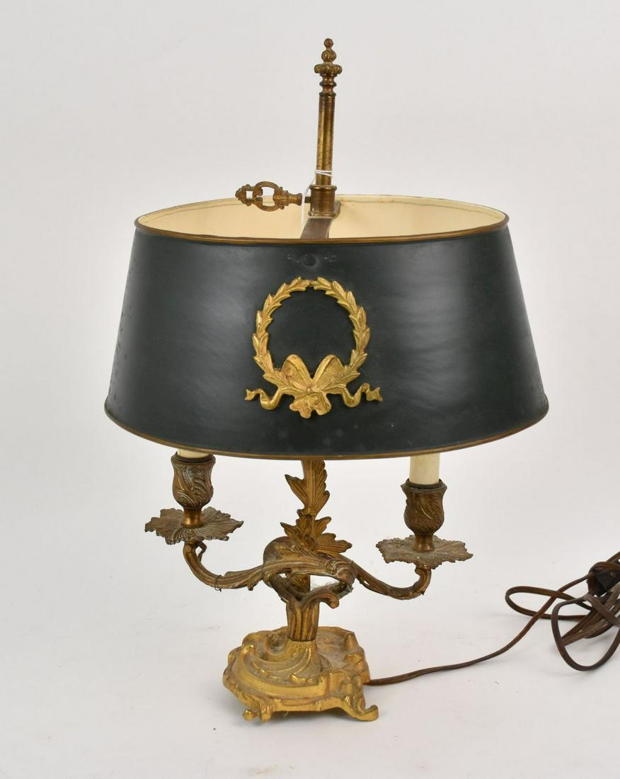 French Bronze Lamp with Tole Shade, 18"h (some pitting on shade) (1 of 4)