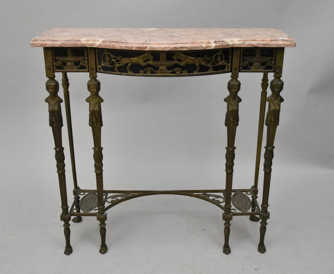 Vintage Iron & Marble Console, Style of Oscar Bach , 32"h x 33"w x 13"d (1 of 6)