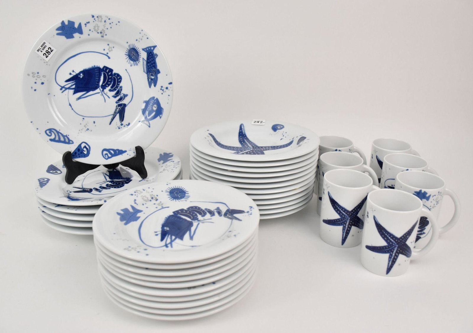 Gilitzter German Porcelain, Blue "Ocean" Sea Life, Artist Signed, Incl; 6 Dinner Plates (10 (1 of 5)