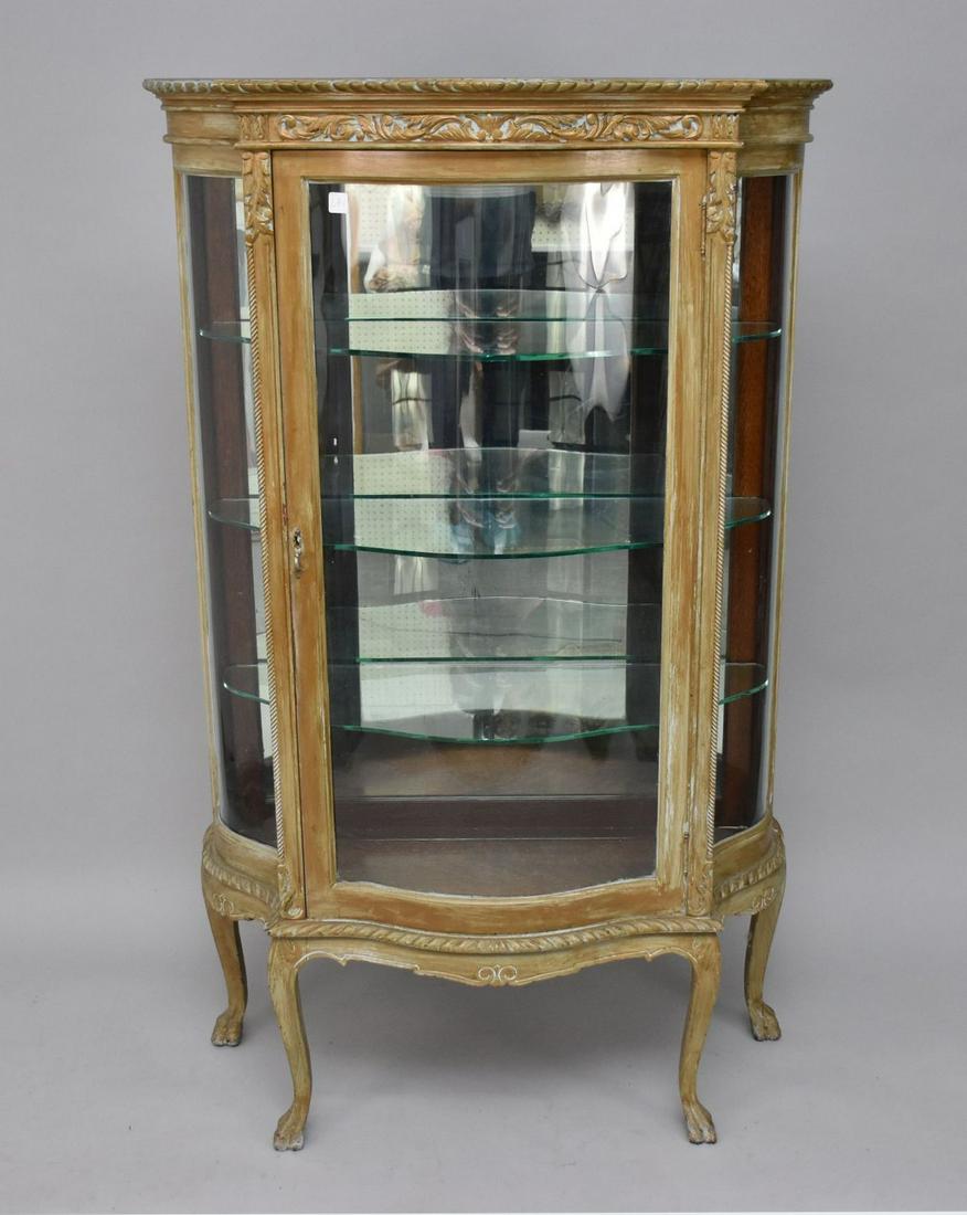 China Cabinet, Bowed & Serpentine Glass Sides & Front Door, 3 Interior Contoured Shelves, Antiqued: China Cabinet, Bowed & Serpentine Glass Sides & Front Door, 3 Interior Contoured Shelves, Antiqued Finish, 61"h x 33"w x 15"d