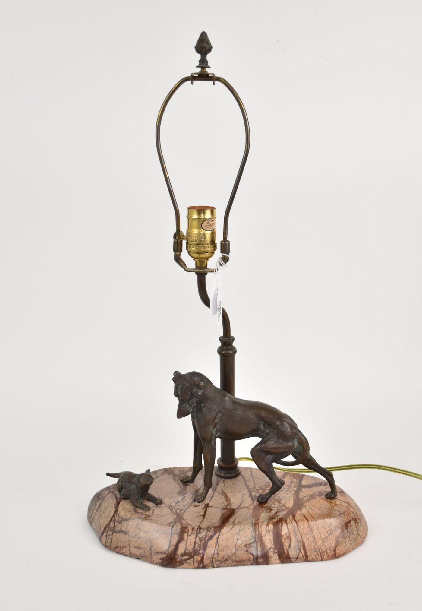 Bronze Dog & Cat Mounted on Marble base Lamp, 22"h x 12"w (1 of 5)