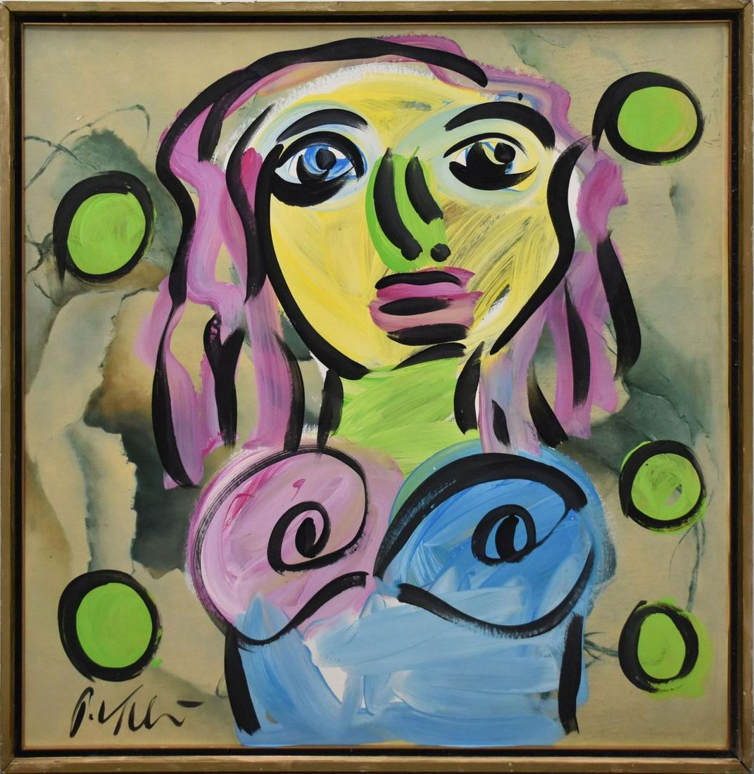 Peter Robert Keil (GERMAN, 1942) oil on board, abstract expressionist, half figure, signed lower (1 of 3)