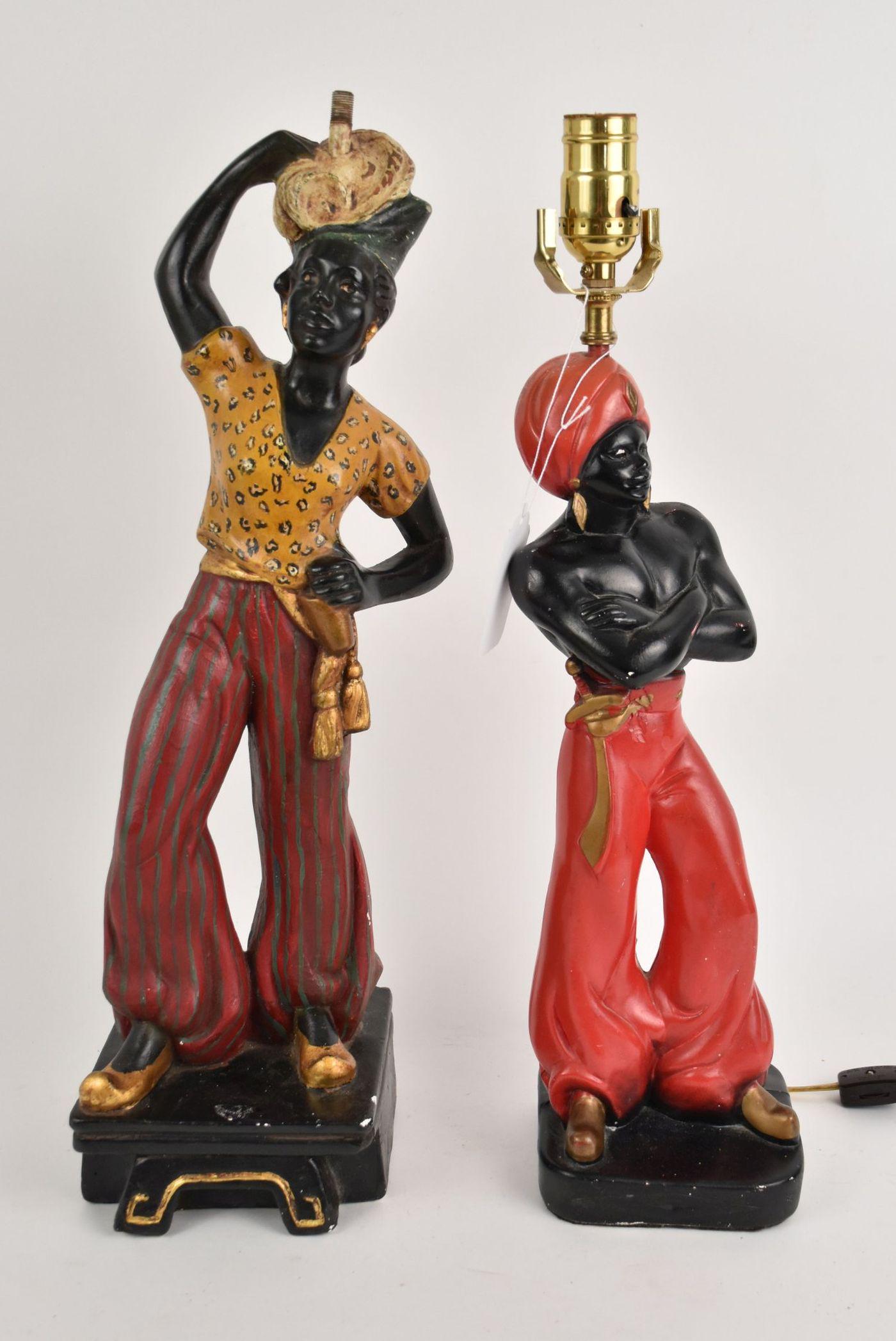 2 Vintage Blackamoor Lamps, 17" h (smaller) 18" h (larger): 2 Vintage Blackamoor Lamps, 17" h (smaller) 18" h (larger)
