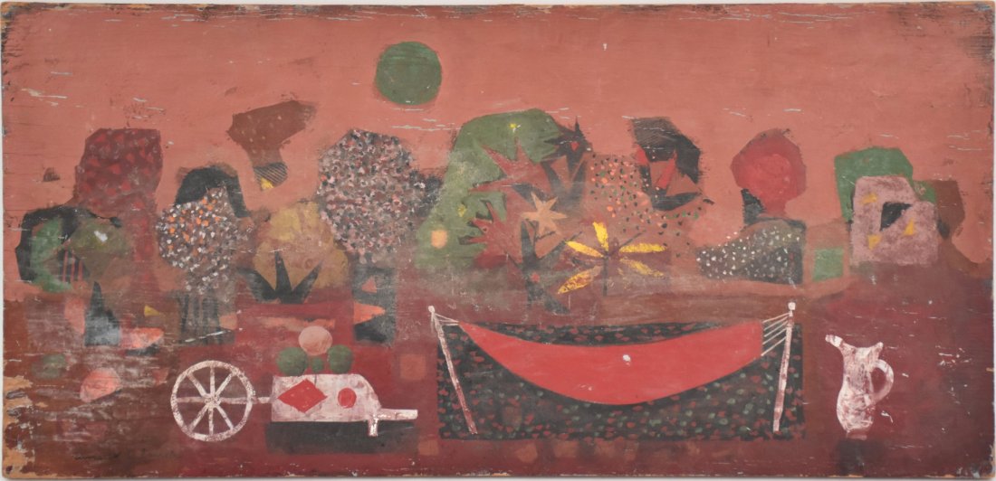 Arnold Blanch (AMERICAN 1896â€“1968) oil on board, Red landscape (1 of 5)