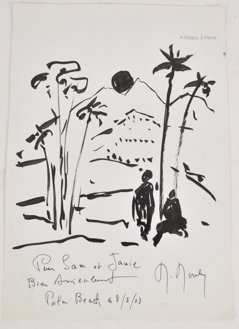 Marcel Mouly (FRENCH, 1918â€“2008) Ink on Paper, Signed and dedicated, Palm Beach -2003. 13 x 9: Marcel Mouly (FRENCH, 1918â€“2008) Ink on Paper, Signed and dedicated, Palm Beach -2003. 13 x 9 inches
