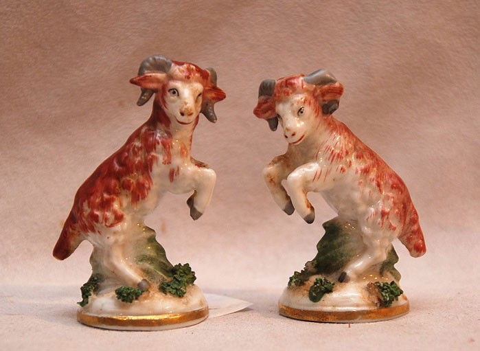 Pair miniature rearing goats, red anchor mark, 2 1/: Pair miniature rearing goats, red anchor mark, 2 1/2"h