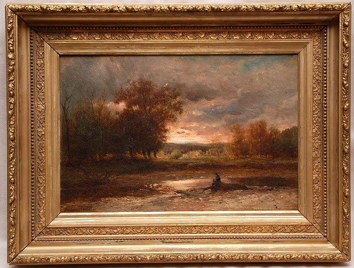 Hendrik-Dirk Kruseman Van Elten (Dutch 1829 - 1904): Hendrik-Dirk Kruseman Van Elten (Dutch 1829 - 1904) oil on canvas, sunset landscape, 10"x15" in gilt frame sll,