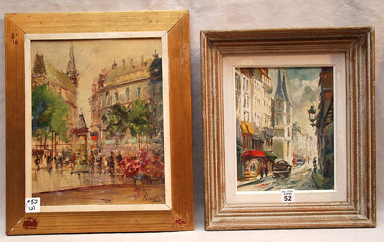 2 small oil on canvas paintings-French School 20th: 2 small oil on canvas paintings-French School 20th Century, Paris scenes, one signed H Leroy 12"x10", other is signed A. Franchet. Andre Franchet (FRENCH, 1896-1961) 9-1/2"x7-1/2" both framed