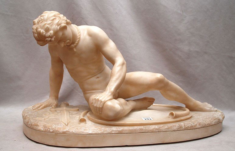 Alabaster reclining figure "Dying Gaul" 23"h: Alabaster reclining figure "Dying Gaul" 23"h