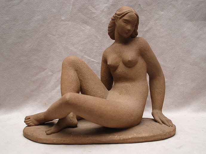 Waylande Gregory (AMERICAN, 1905-1971) Sculpture : Waylande Gregory (AMERICAN, 1905-1971) Sculpture of nude woman in a brown matt glaze, signed "Waylande Gregory" 10"h x 13"w