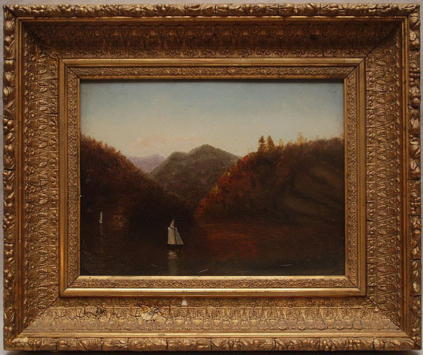 19th Century Hudson River School, oil on board, 9": 19th Century Hudson River School, oil on board, 9"x 12"