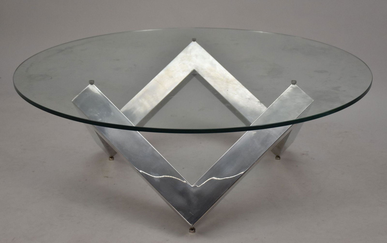 Coffee Table, Modern Chrome Abstract Form Base with Round Glass Top (41 1/2"dia glass) (1 of 4)