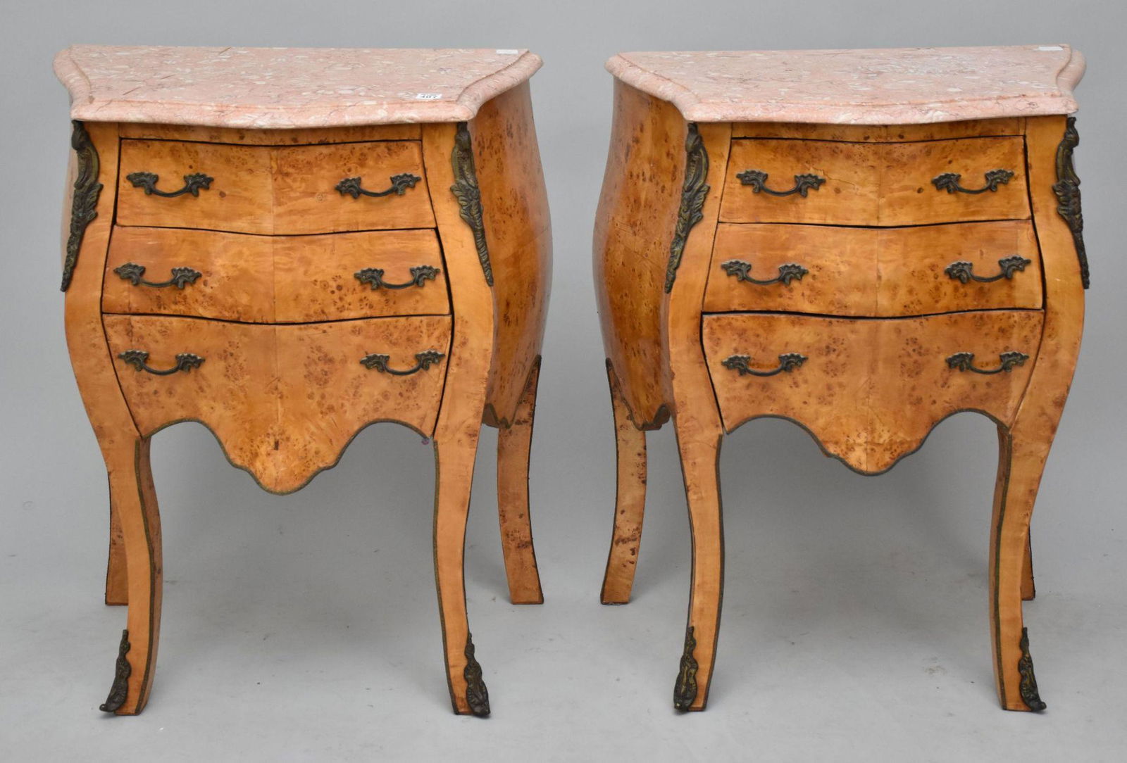 Pair 3 Drawer French Serpentine Stands, 28"h x 22"w x 14 1/2"d (1 of 5)