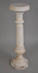 White Marble Pedestal, Classical Motif, 40"h x 11"dia top: White Marble Pedestal, Classical Motif, 40"h x 11"dia top