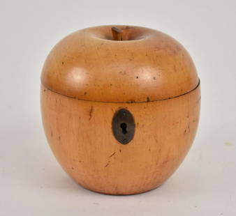 Late 18th/Early 19th c. Treenware "Apple" Tea Caddy, 5"h: Late 18th/Early 19th c. Treenware "Apple" Tea Caddy, 5"h