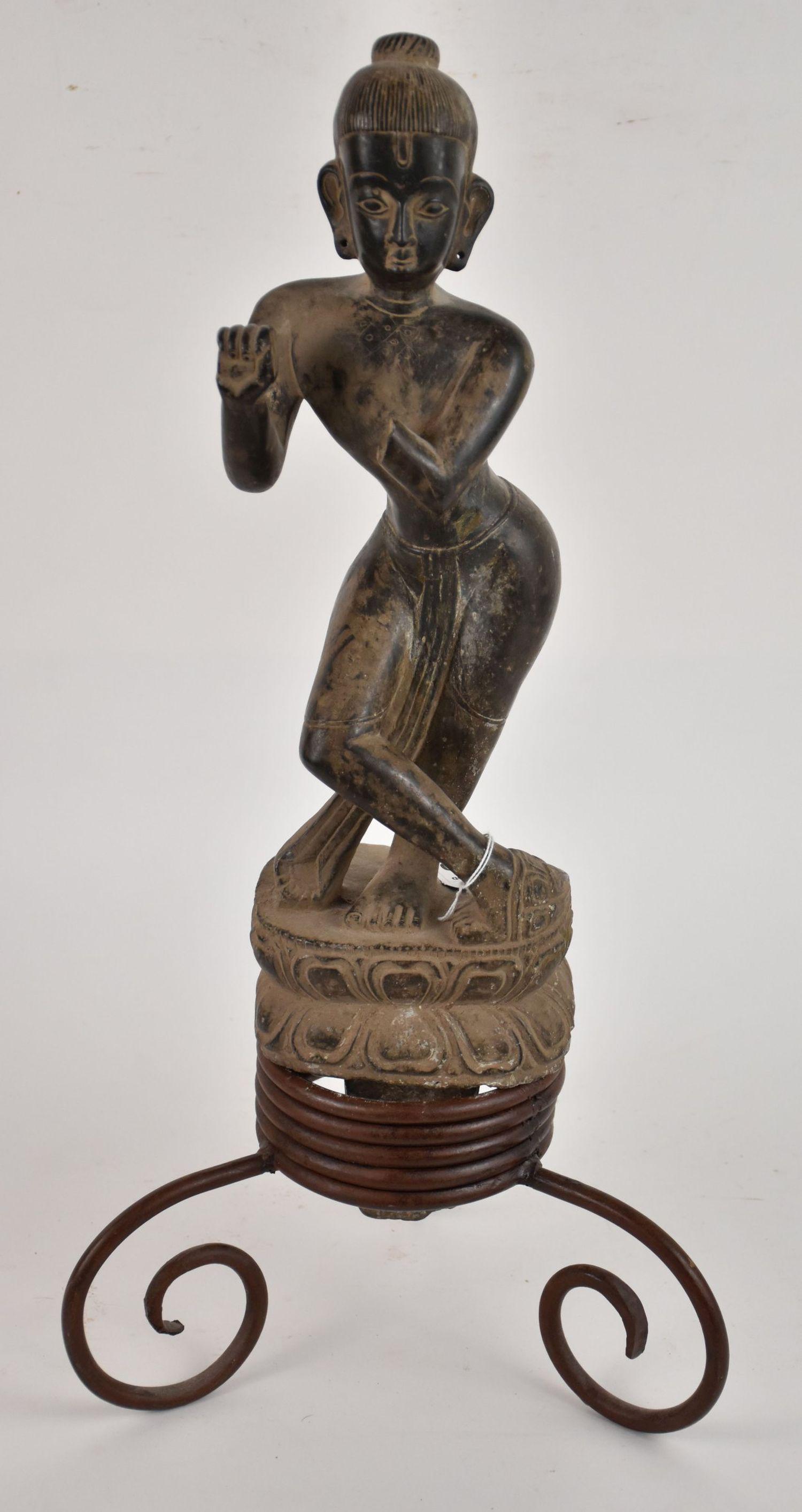 Early Cambodian Stone Sculpture of an Apsara Dancer  - a dark stone carving a dancing Apsara figure. (1 of 8)