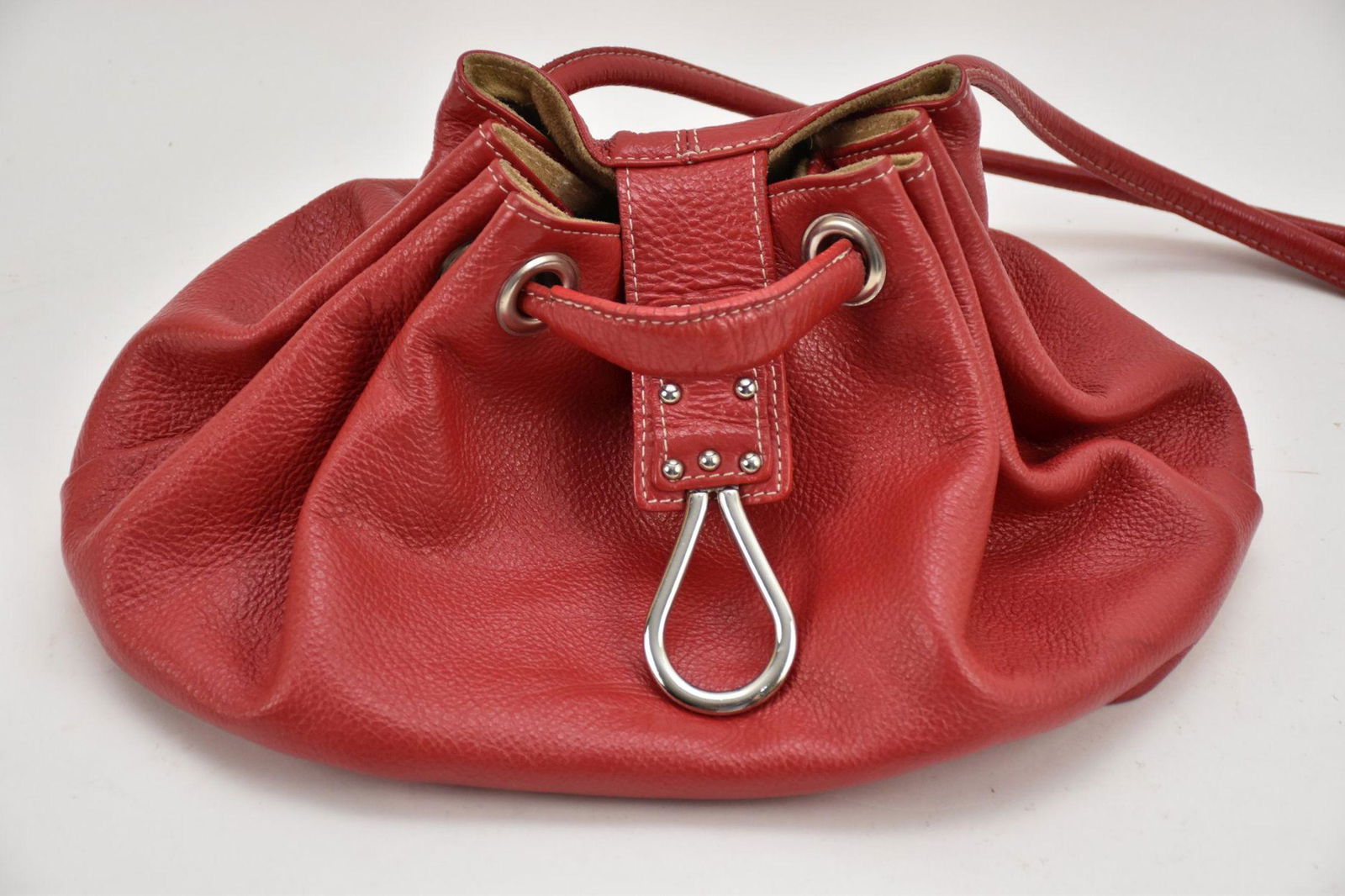 Tod's Red Leather Hobo Handbag / Shoulder Bag, Authentic 1980’s Drawstring, with Attached Small (1 of 8)