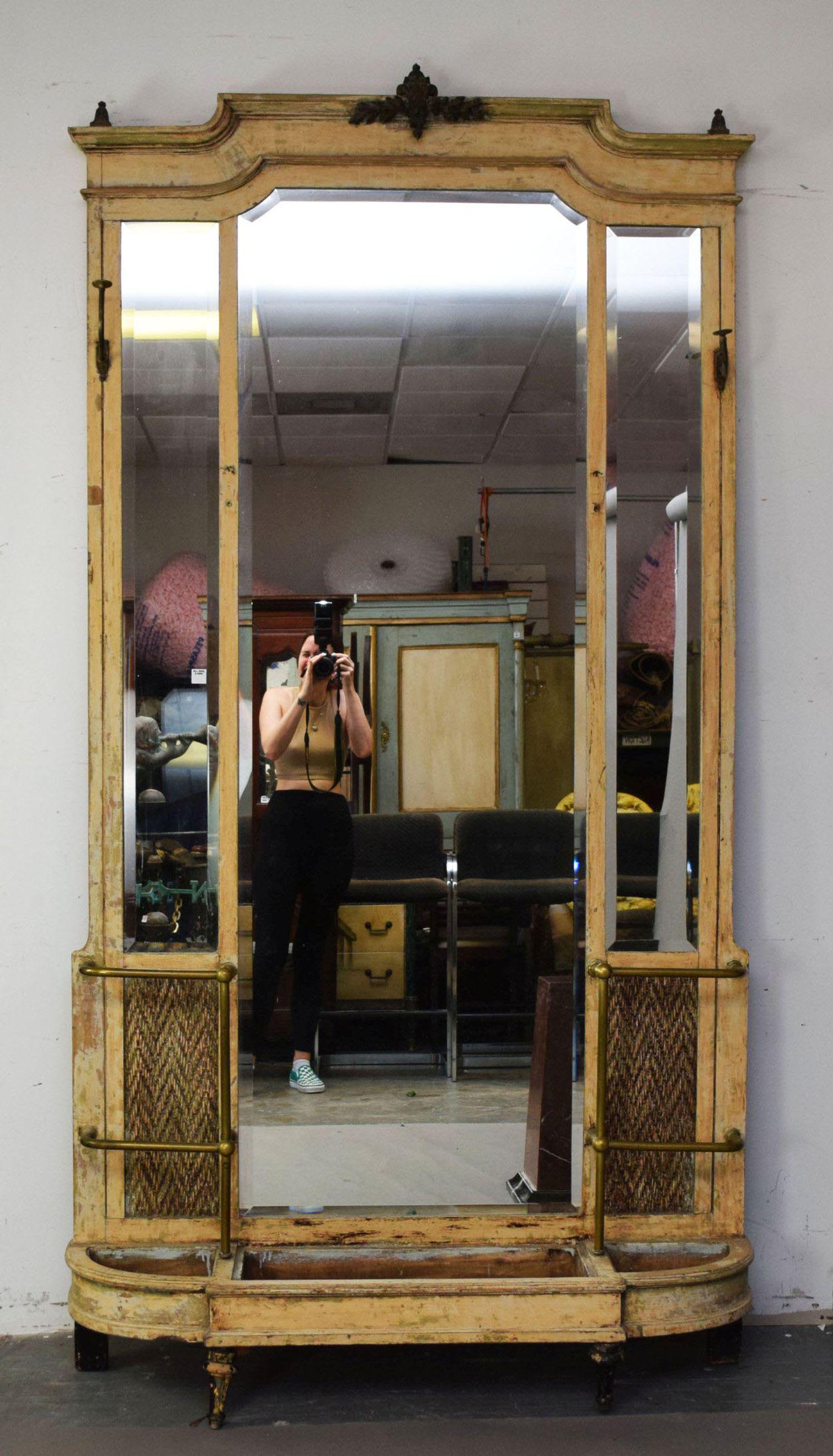 Large 19th c. Pier Mirror For Hotel/Foyer/Entry, 3 Beveled Mirrors with Coat Hooks Either Side and (1 of 5)