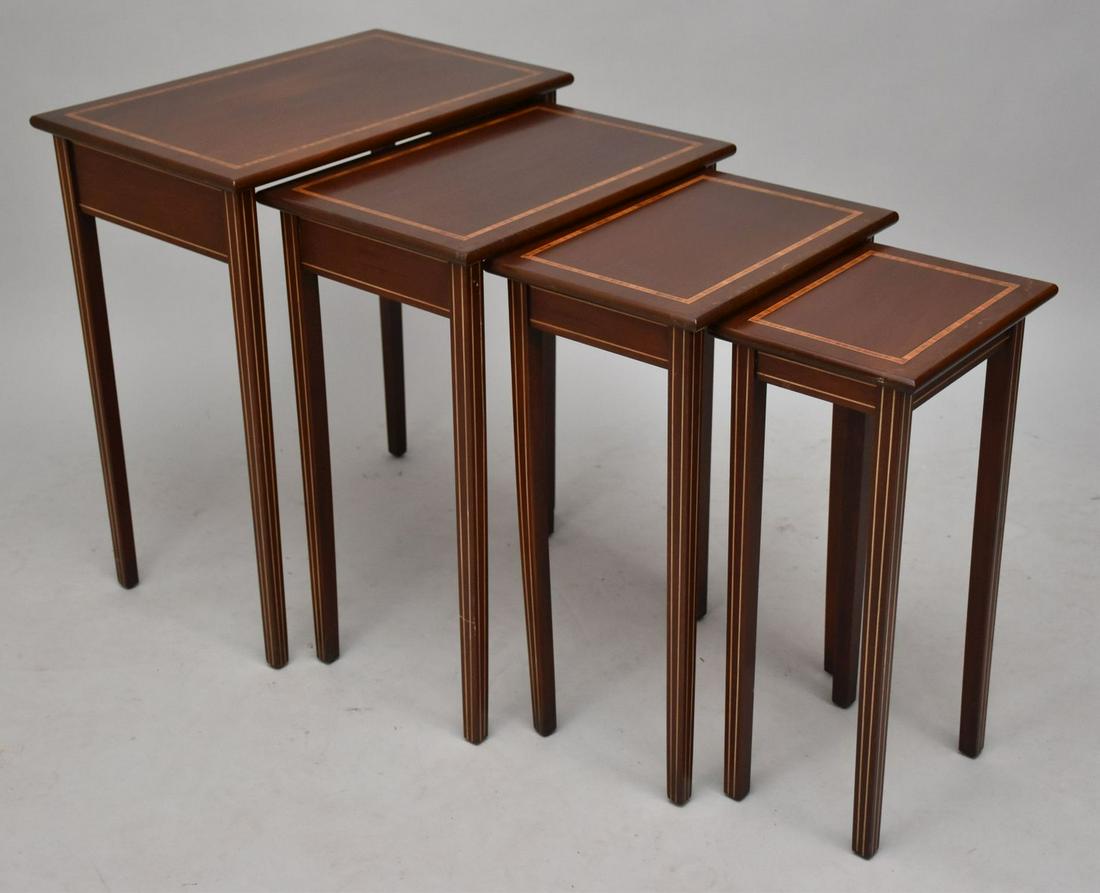 Mahogany Nest of 4 Tables String Inlay: Mahogany Nest of 4 Tables String Inlay