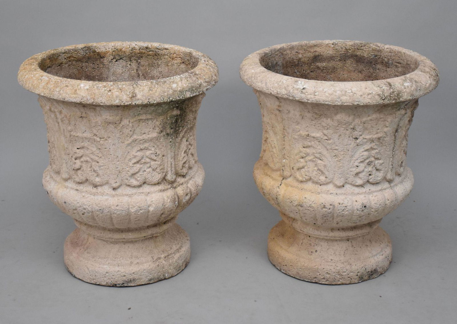Pair Urn Form Cement Garden Planters, 23"h x 20"dia (Very Heavy) (1 of 3)