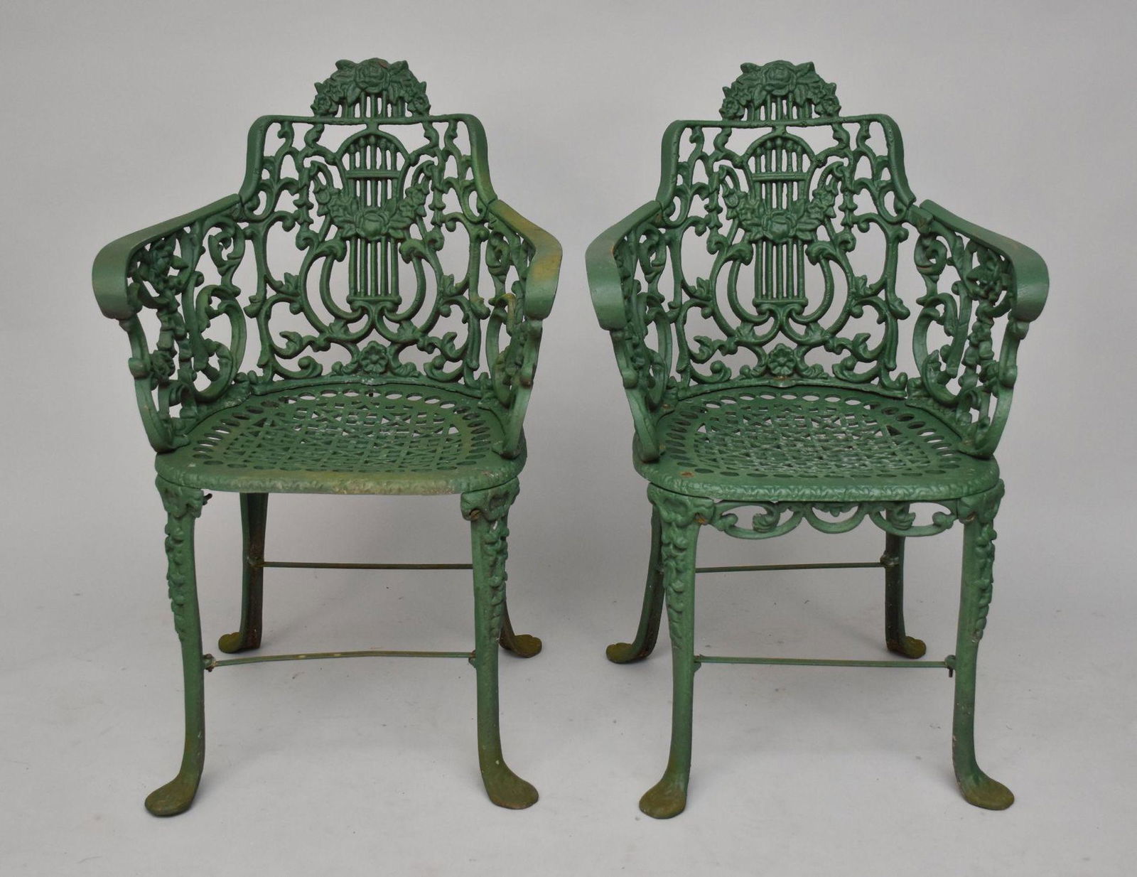 Pair Fancy Green Painted Garden Chairs (1 of 3)