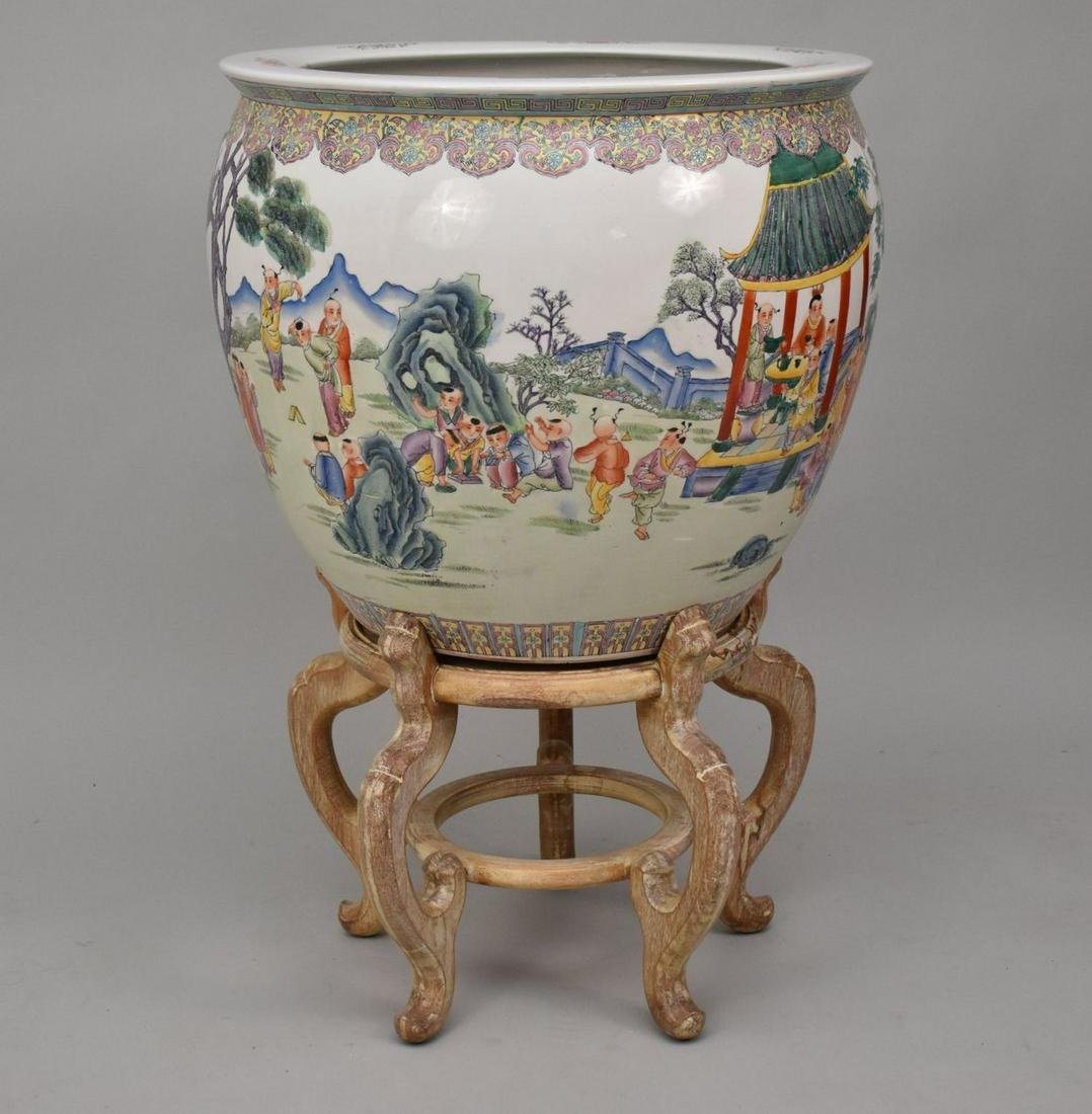 Oversized Chinese Fish Bowl on Stand, Famille Verte, 19 3/4"h x 21 1/2"dia (1 of 10)