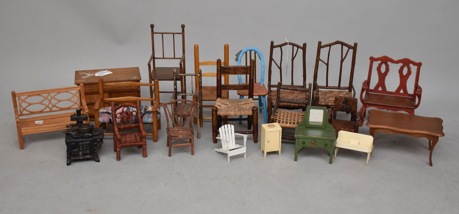 Collection of Assorted Miniature Chairs For Dolls and/or Dollhouses AND As Is Doll Furniture (1 of 4)
