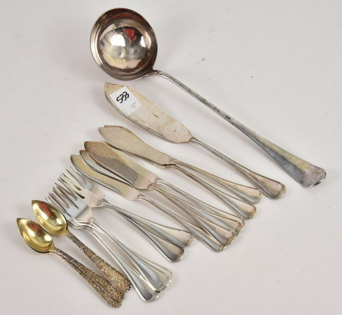 12 Pcs. 800 Silver Flatware, Large English Silver Ladle and 4 Alving Sterling Grapefruit Spoons, (1 of 4)