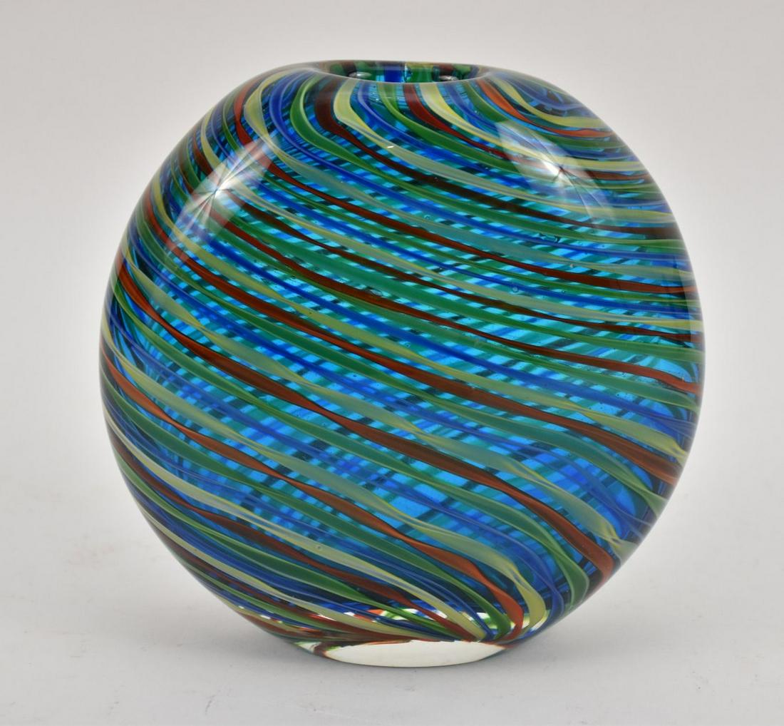 Murano Style Art Glass Vase, Multi-Color Swirls, 7 1/2"h x 7 1/2"w (1 of 4)