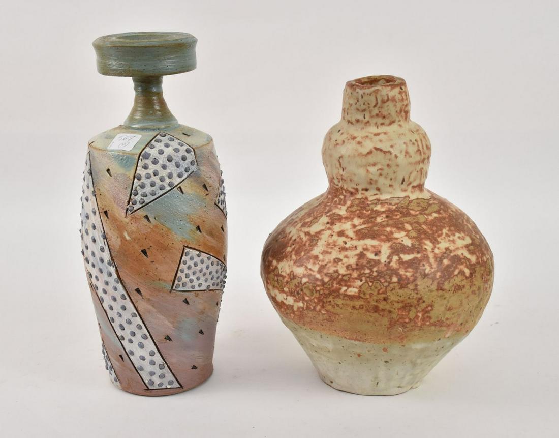2 piece- 1980s Postmodern Studio Pottery Vase, Signed, 5.75W × 5.75"D × 14"H, CONDITION: Excellent (1 of 10)