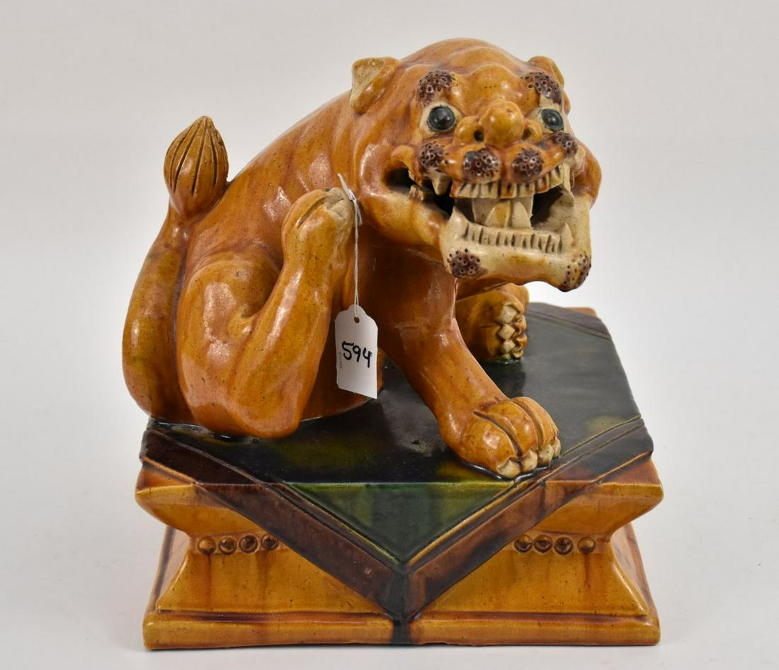 Vintage Chinese Sancai Glazed Ceramic Lion Figure - a whimsical ceramic sculpture of a scratching (1 of 5)