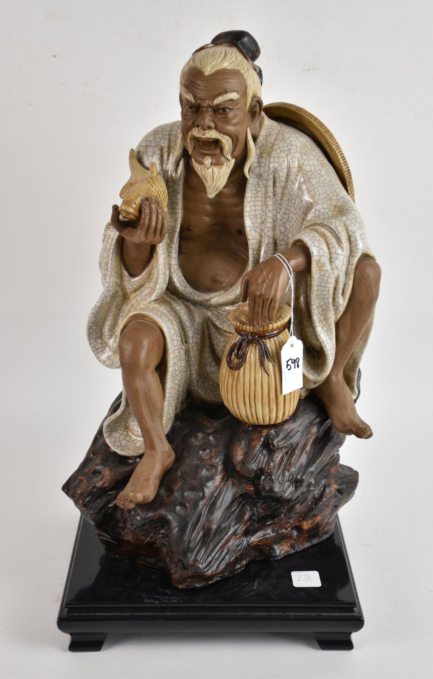 Vintage Large Chinese Ceramic Fisherman Sculpture - a large ceramic sculpture of an elderly man (1 of 8)