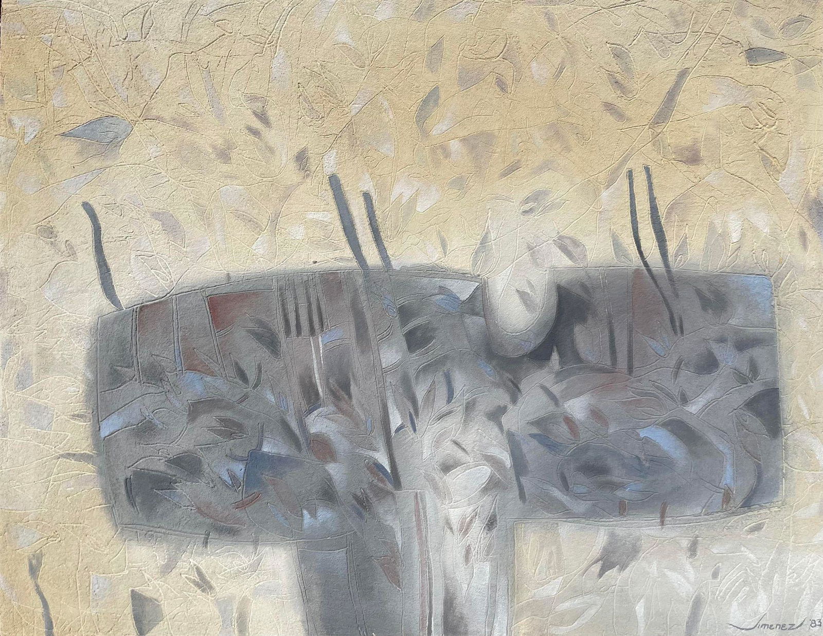 1980s Original Abstract Painting by Armando Jimenez, Signed and dated '83, 29 x 37 inches, good (1 of 6)