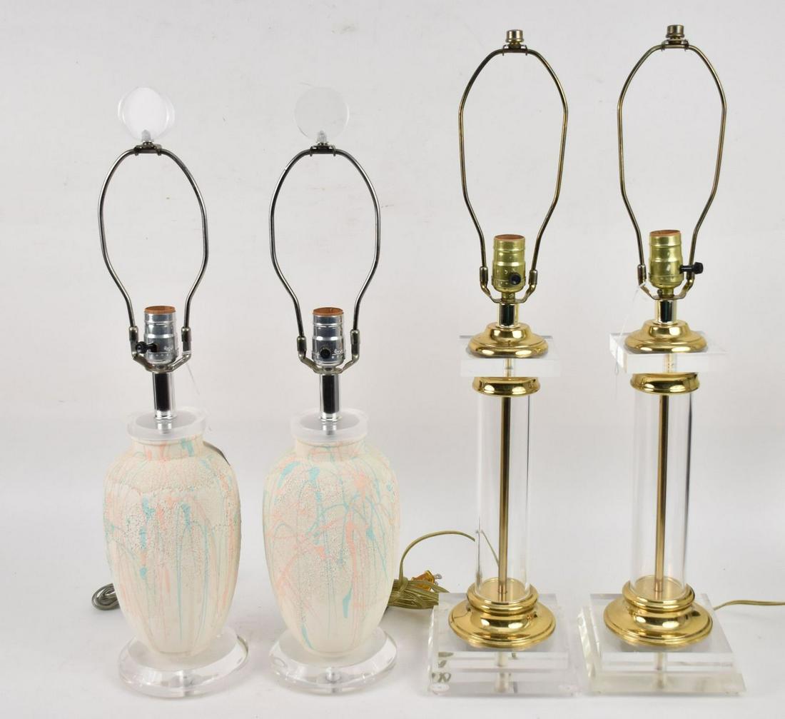 1980s Ceramic Table Lamps on Lucite Plinths, a Pair,5.5W × 5.5"D × 24.5"L, Excellent condition. One (1 of 6)