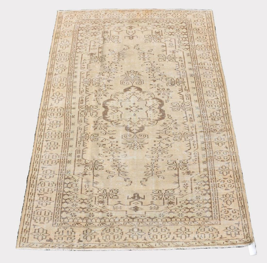 Oushak Rug / Carpet, faded normal wear for age, 5.3 x 7.9: Oushak Rug / Carpet, faded normal wear for age, 5.3 x 7.9