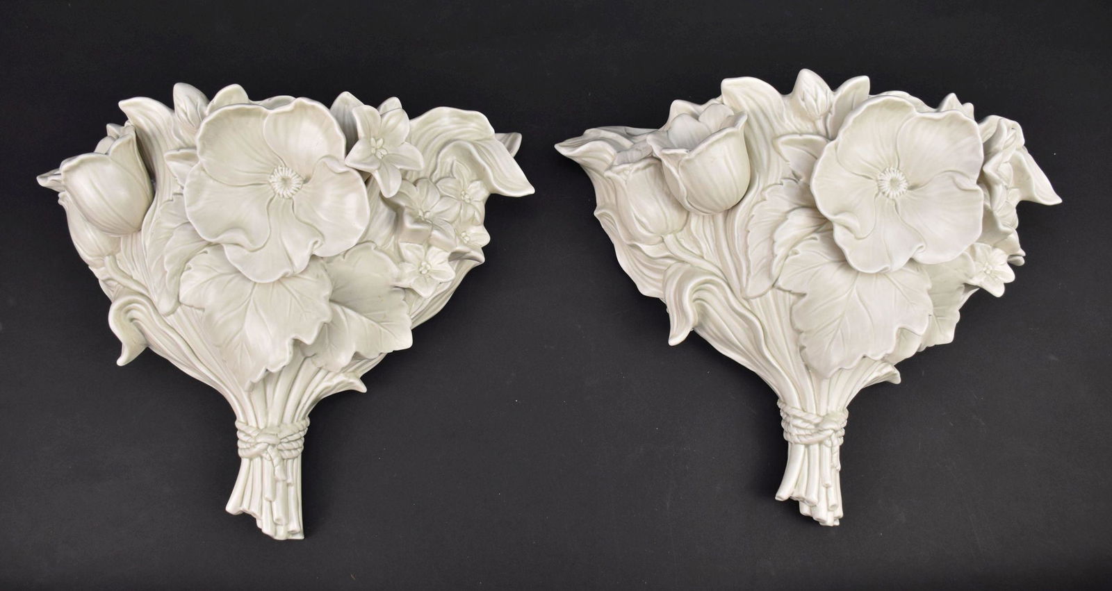 Pr. Ceramic Wall Pockets, Fitz & Floyd, Poppies & Tulip Motif, 12"h x 15"w (1 of 7)