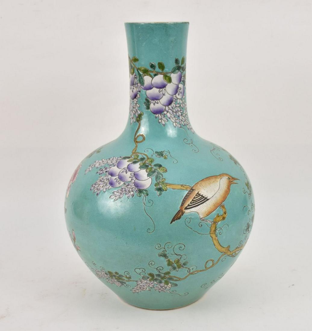 Large Chinese Famille Rose Turquoise Ground Porcelain Vase - a large globular body vase with (1 of 10)