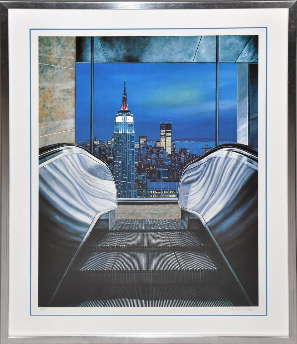 Ken Keeley (American, b. 1934) Serigraph, Escalator to NYC, Pencil signed and Artist Proof, sight 39 (1 of 5)